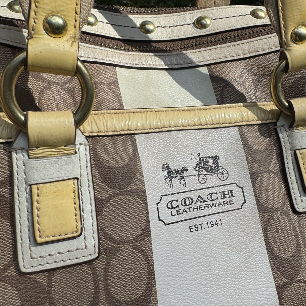 Coach Tan and Cream Signature Satchel - Picture 3 of 12